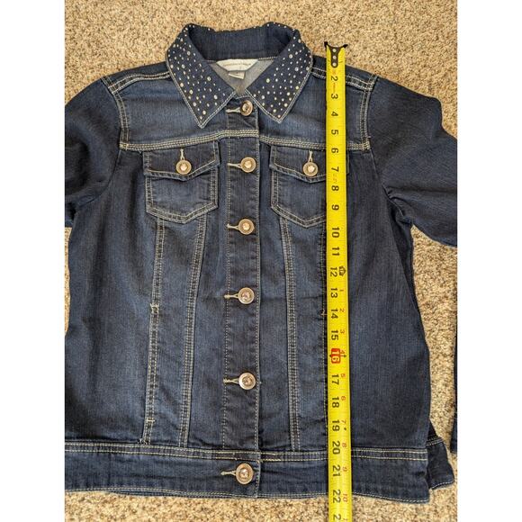 Christopher & Banks Women’s Denim Jacket Rhinestones Rivets Bling Size Small New - Picture 8 of 14